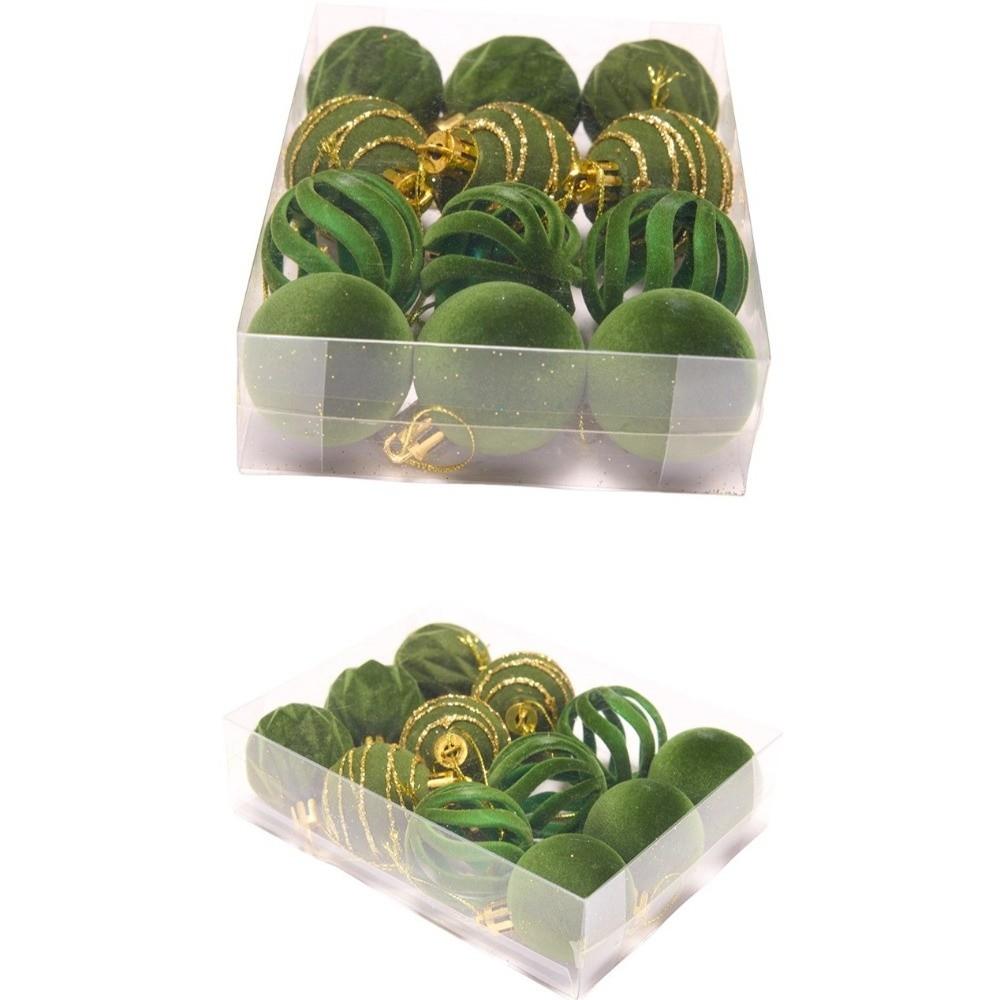 12Pcs/Box Velvet Christmas Hanging Balls 4CM Plastic Christmas Tree Ornament DIY Crafts Painted Christmas Hanging Ornament