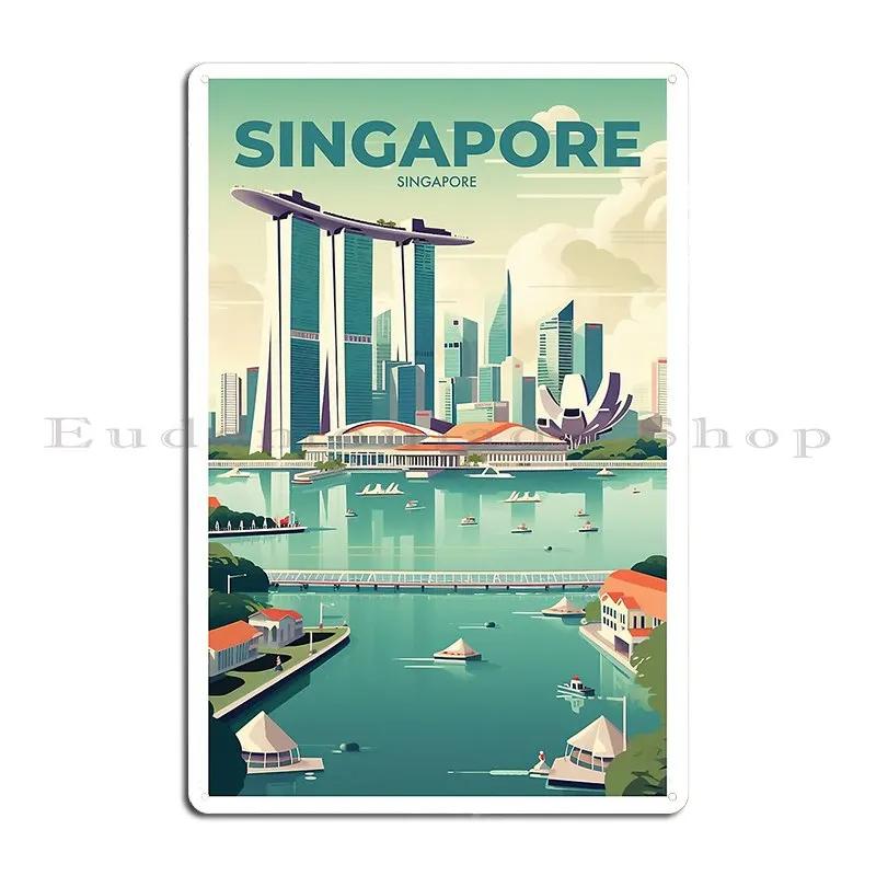 Minimalistic Singapore travel poster Republic of Singapore Metal Designing Garage Mural Living Room Tin Sign Poster 20x30cm(7.8x11.8inch)