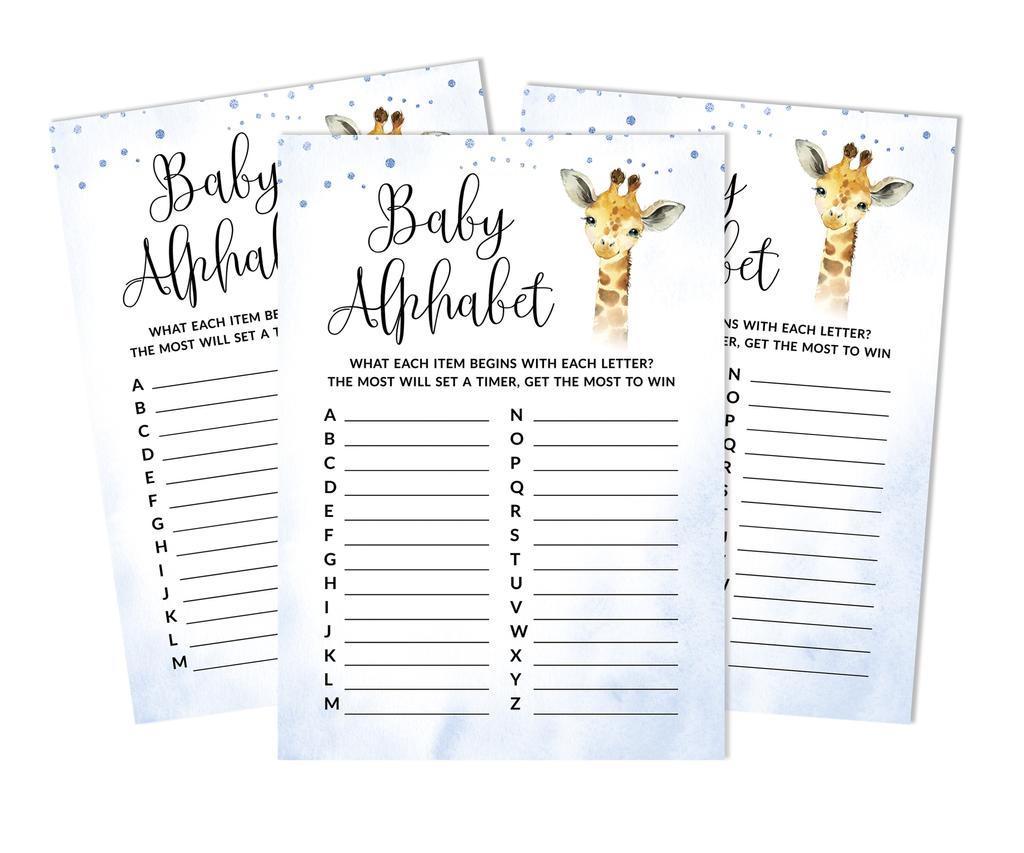 Inkdotpot Baby Shower Game Set Of 50 BabyA  AlphabetA  ABCA  Game Giraffe Jungle Animals Party