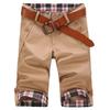 Summer Beach Casual Men Plaid Patchwork Turn Up Cuff Shorts Fifth Pants Trousers