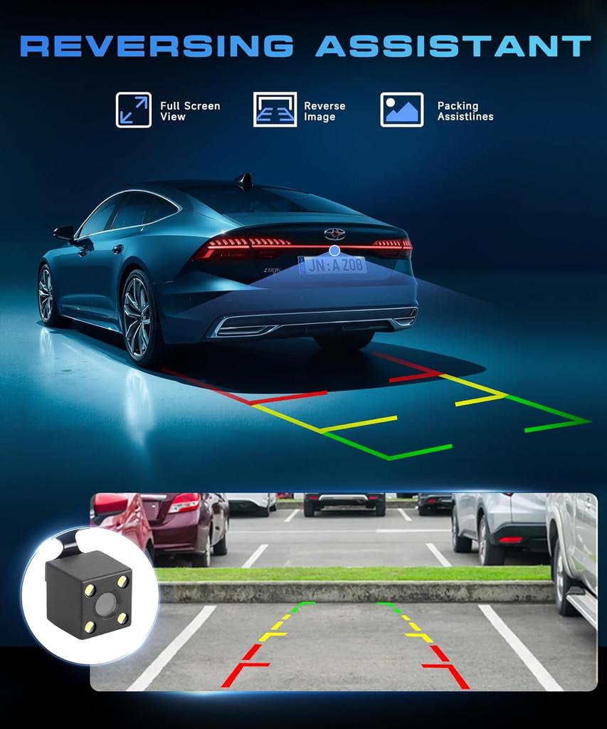 4 Channel 1080P Car Camera 360° View with 2.4' IPS Screen, Parking Monitor, Night Vision, G-Sensor