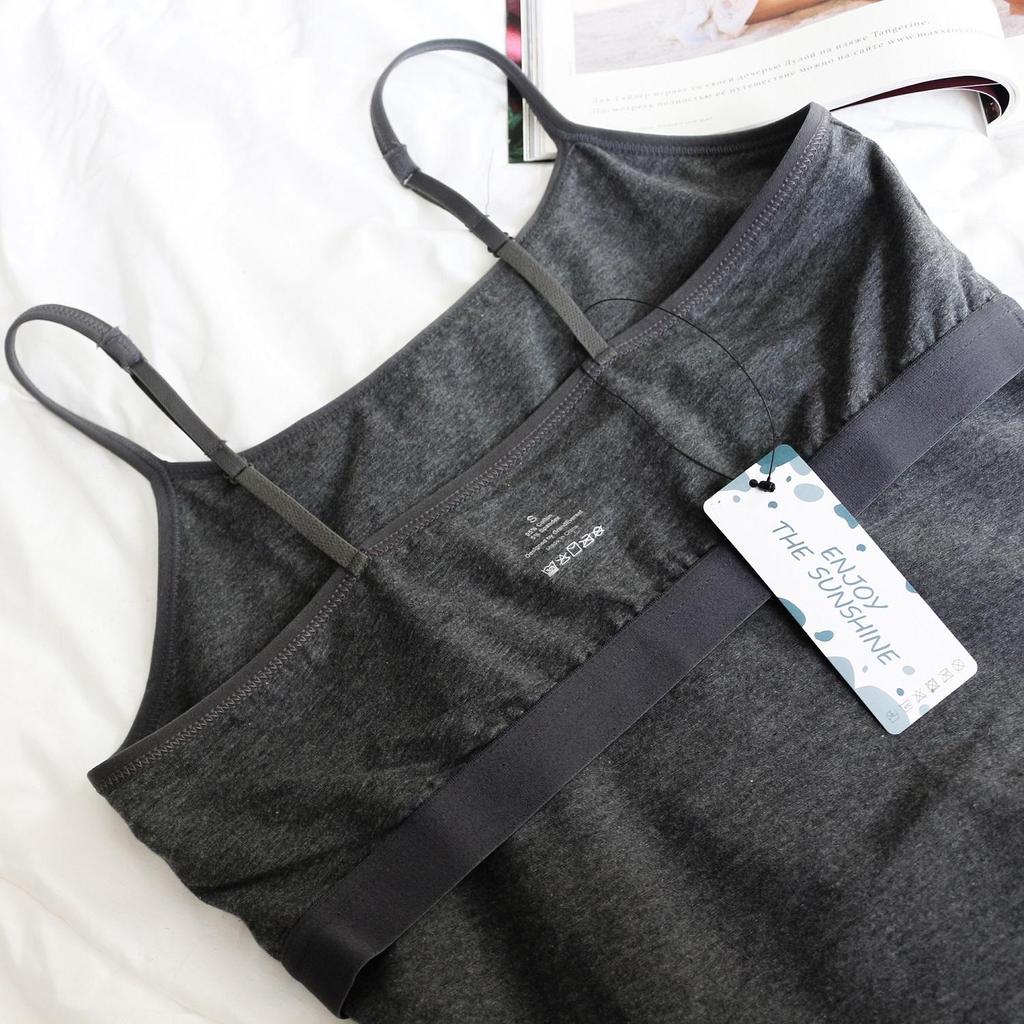 CHARMLEAKS Damen-Unterhemd aus Baumwolle, Damenunterwäsche, Nachtwäsche, Unterwäsche, Hebe-BH, solides Basic-Tanktop, 2er-Pack