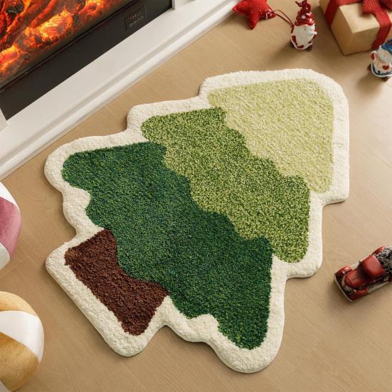 Christmas Floor Mat Xmas Tree Snowman Non-Slip Bathroom Rug Absorbent Washable