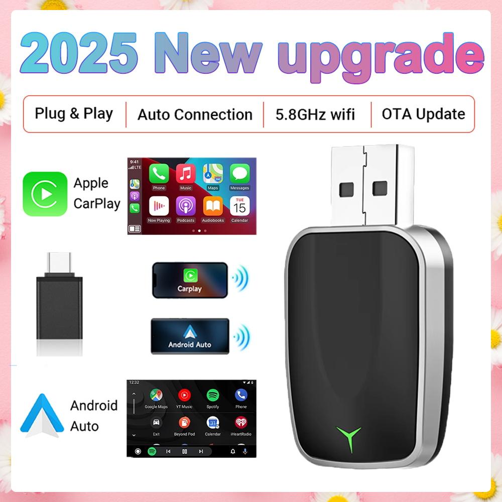 2-in-1 Wireless&Wired CarPlay Adapter Plug&Play Apple CarPlay Box Android  Auto Screen Fast Connect Wifi BT Connect OTA Upgrade