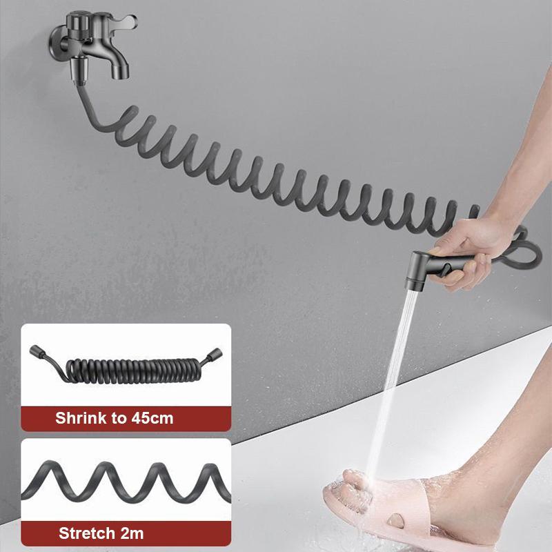 Heavy Duty Brass Spray Gun Kit with Dual-Outlet Faucet, 2M Flexible Hose & Adjustable Holder, for Bathroom/Laundry/Garden