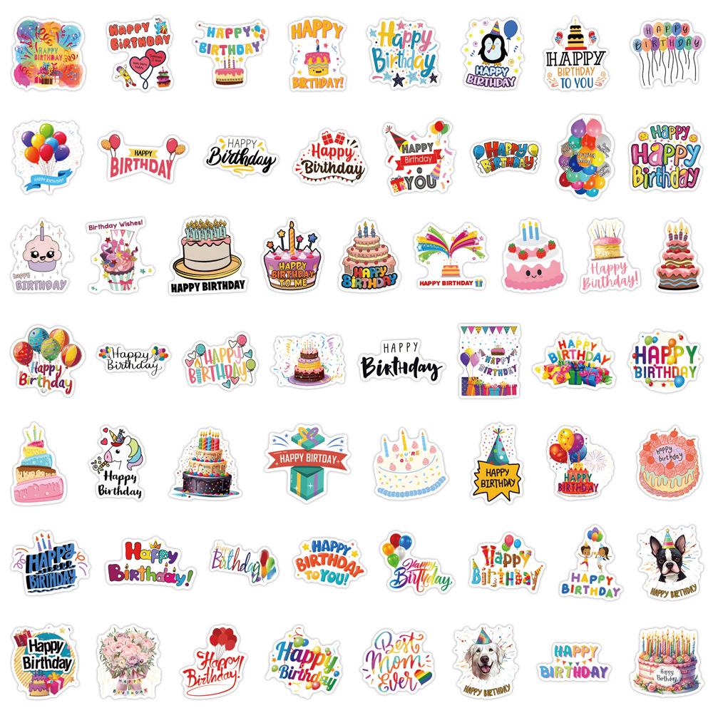 55Pcs Happy Birthday Creative Graffiti Stickers Suitcase Water Cup Stationery Laptop Refrigerator Decoration Diy Decals