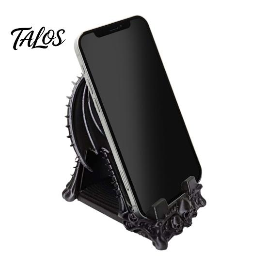 Dark Aesthetic Desk Ornament Gothic 3D Printed Phone Stand, Fantasy Cell Holder, Spooky Stand Winged Demon Skeleton Mobile Holder for Halloween Decor