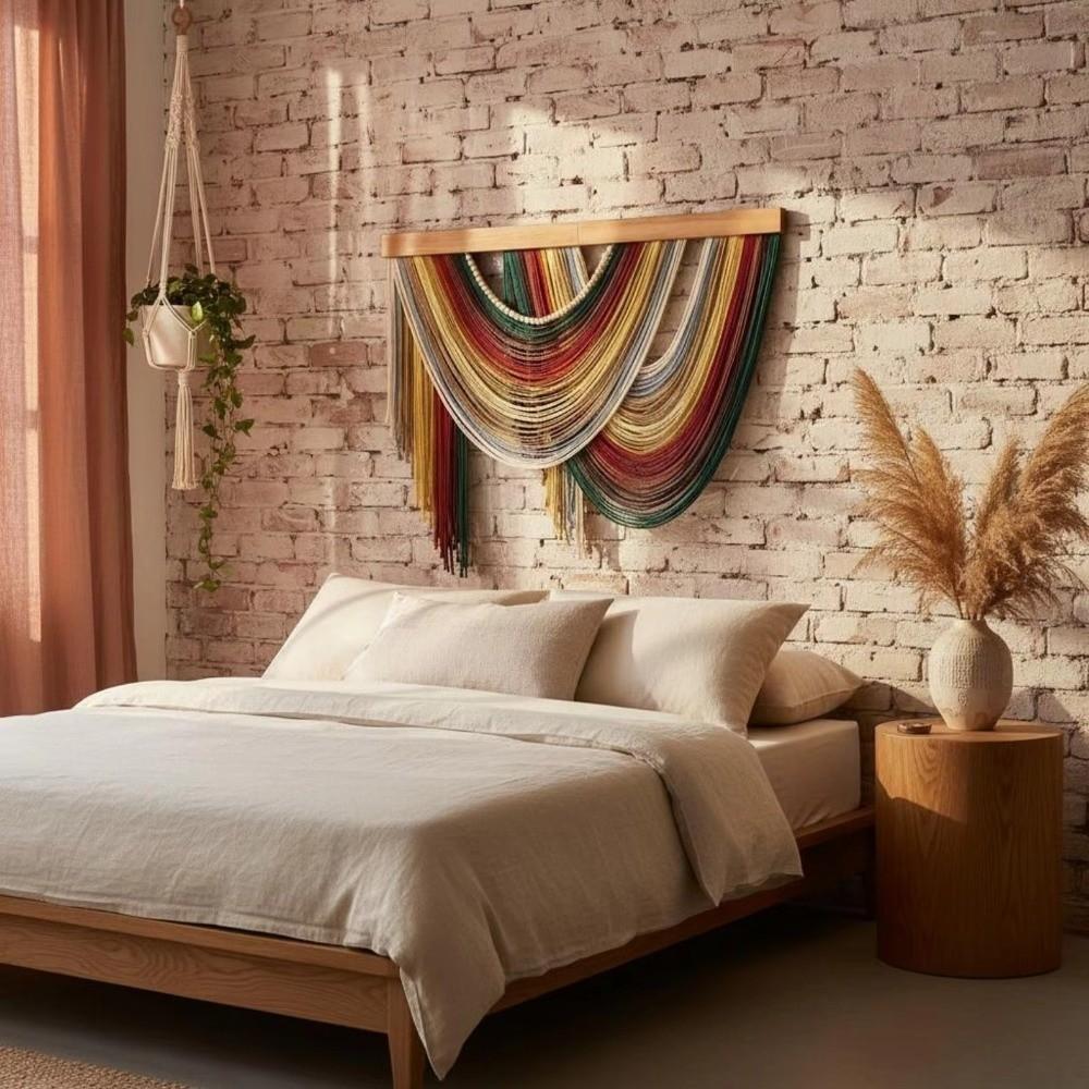 Hand-Woven Handmade Tassel Tapestry Wall Art Macrame Wall Hanging Background Wall