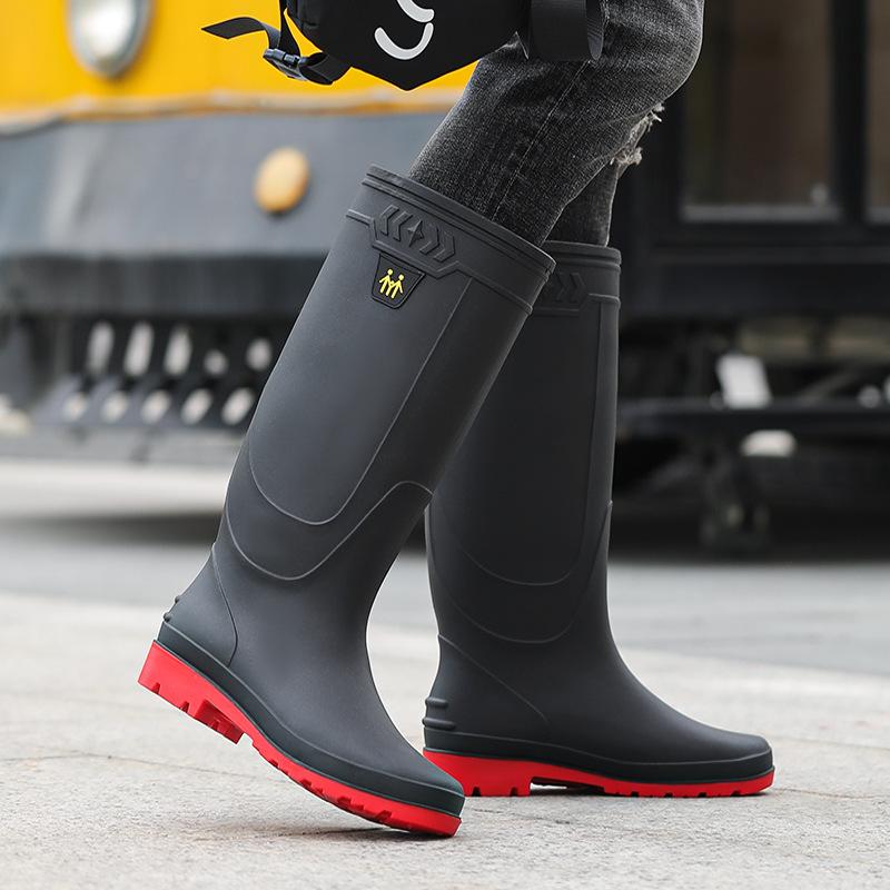 

Large Size High Top Thick Bottom Men s Rain Boots Waterproof Non-Slip Construction Site Warm All-Season Rubber Shoes 40