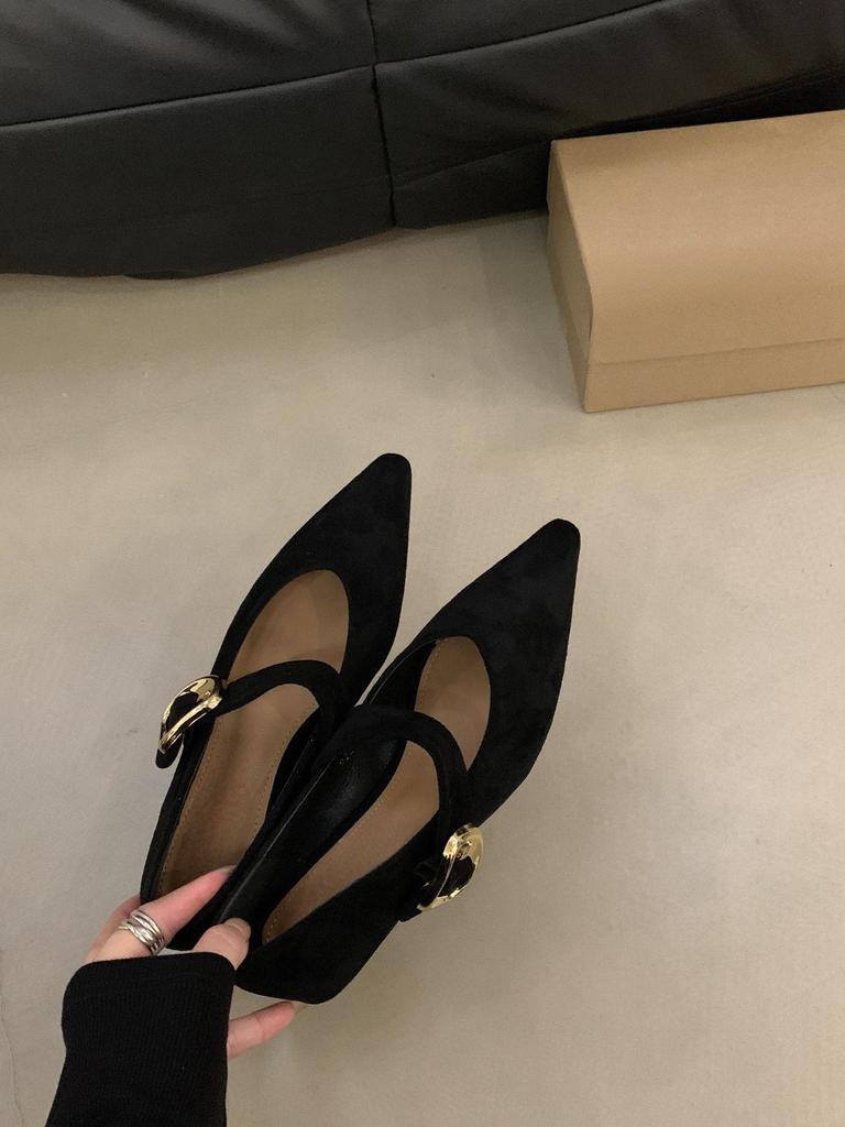 Suede inner height increase pointed tip shallow mouth single shoes women's spring and autumn new gentle fairy Mary Jane shoes