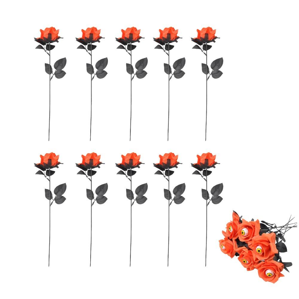 10PCS Funny Eyeball Fake Flower Scary Artificial Rose Flower Halloween Eyeball Rose  Halloween Decor