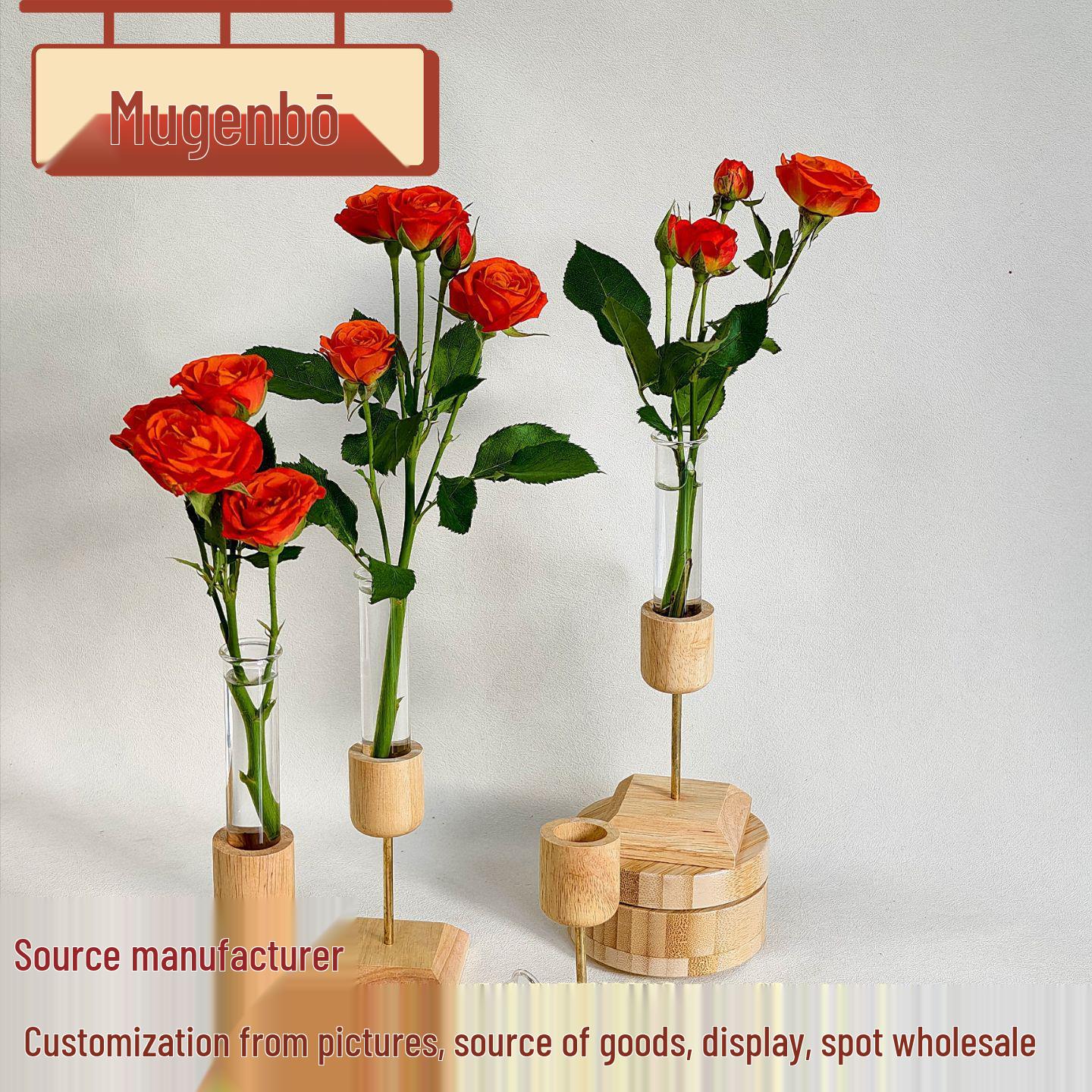 Magnetic Solid Wood Test Tube Hydroponic Glass Vase MYF Vase
