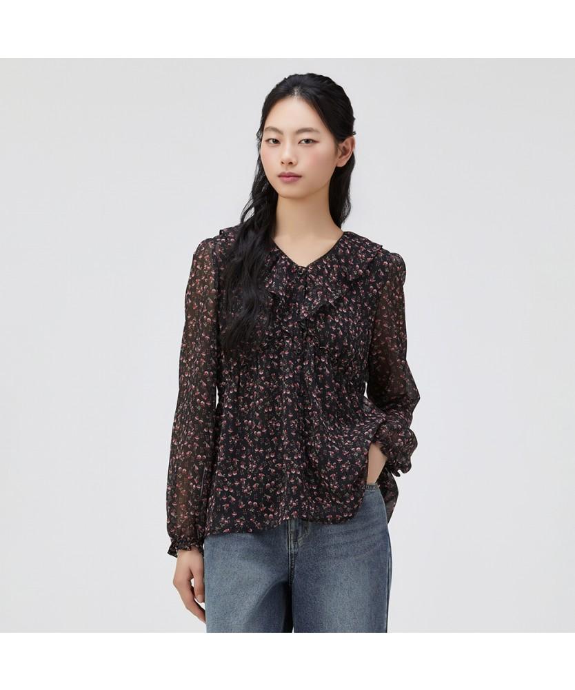 THURSDAY ISLAND Flower Pattern Shirred Blouse_T262Mbl144W