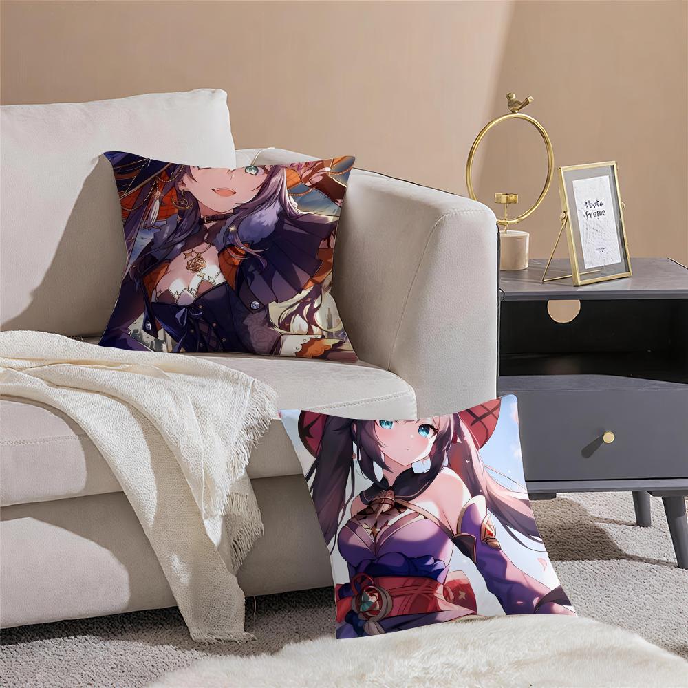 Game Genshin Mona Cushion Cover Pillowcase Short Plush Invisible zipper Room Sofa Cushion Cover