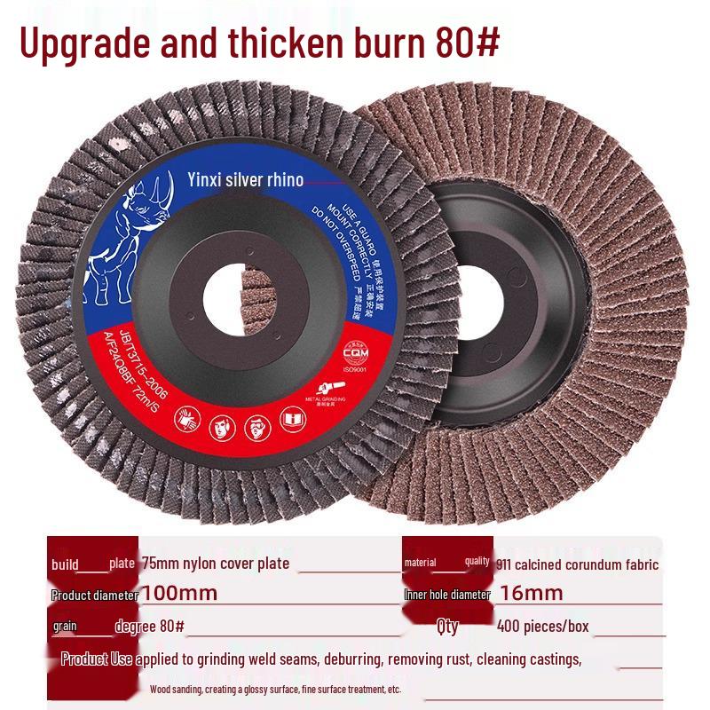 Silver Rhino Thickened Flap Disc: Stainless Steel & Metal Angle Grinder Polishing Wheel with Calcined Abrasive Cloth.