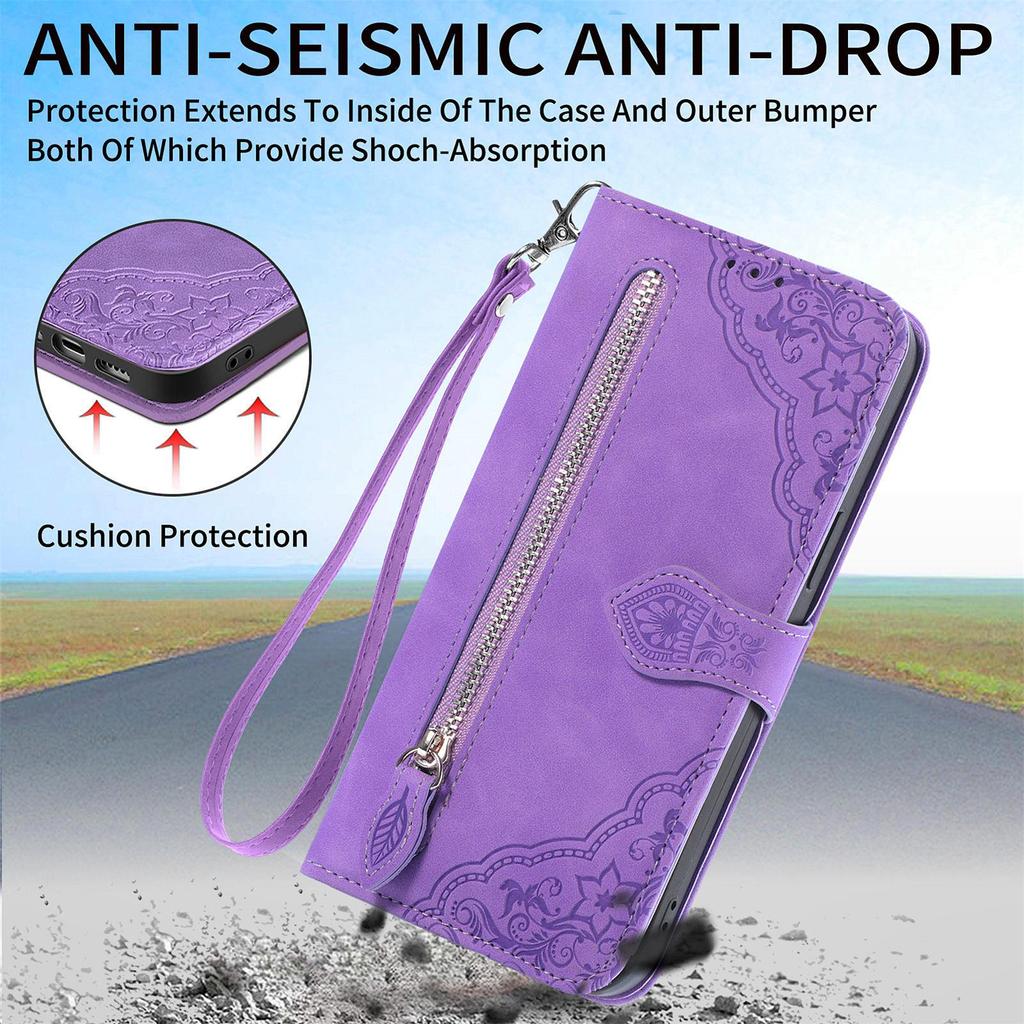 Custodia a portafoglio magnetica in pelle per Google Pixel 9A con cerniera, design in rilievo e fessura per carte