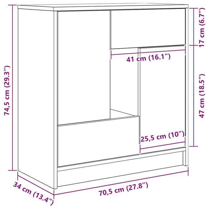 VidaXL Buffet avec tiroirs et portes sonoma gris 70,5x34x74,5 cm, meuble de rangement, armoire de buffet, meuble d'entrée, 861846