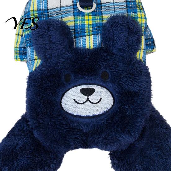 Warm Dog Jumpsuit Fuzzy Bear Jumpsuit, Cute Plaid Outfit, 4-Legged Apparel, Autumn Winter Onesie Plush Lined Cozy Clothes for Small Clothing