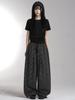 Lupeu Striped Pintuck Wide Long Pants Black