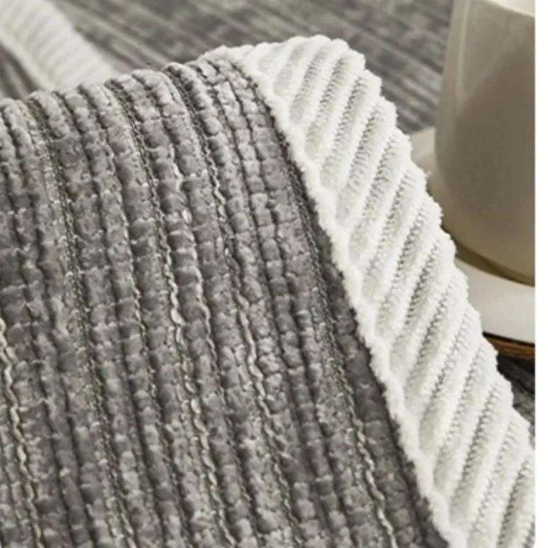 Luxury Chenille Sofa Mat Cover for Living Room Universal Solid Striped Sofa Pad Anti-Slip L Shape Pets Kids Couch Cushion Home