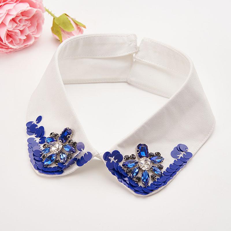 Retro Rhinestone False Collar Neckline Women Lapel Fake Collar Woman Embroidery Removable Detachable Tie Clothing Accessories