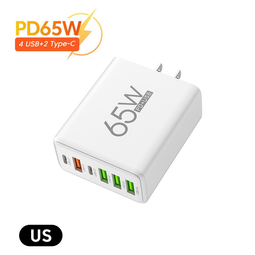 6 Ports USB PD Charger 65W Fast Charging Type C Travel Adapter USB QC 3.0 For iPhone 14 15 Pro Xiaomi 13 Pro Samsung P60