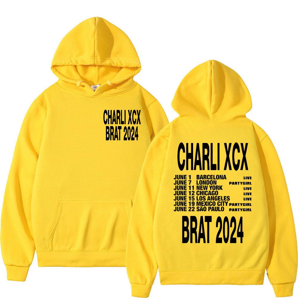 Charli XCX Brat Tour Hoodie mit doppelseitigem Druck für Männer und Frauen, lässige langärmlige Sweatshirts, modische übergroße Fleece-Pullover