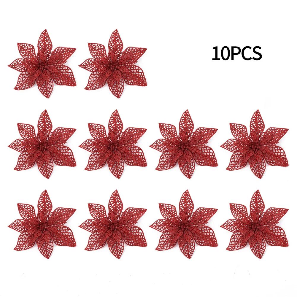 Christmas Flower Artificial Flowers 10PCS Poinsettia Artificial Flower Xmas Tree Ornaments Christmas Decoration
