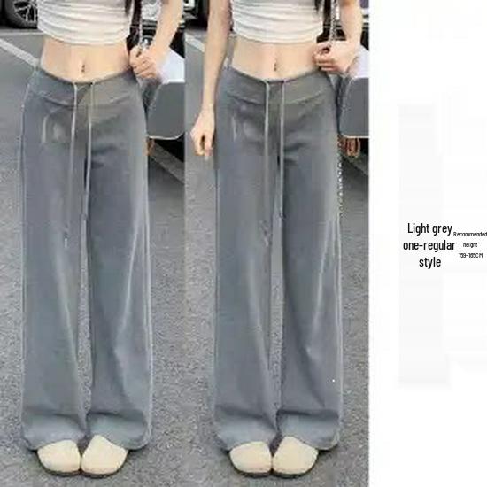 

Women s 2025 Summer High Waist Dark Gray Wide-Leg Sweatpants - Lightweight, Drape, Petite, Straight-Leg. XL - Suitable for 126-150 kg