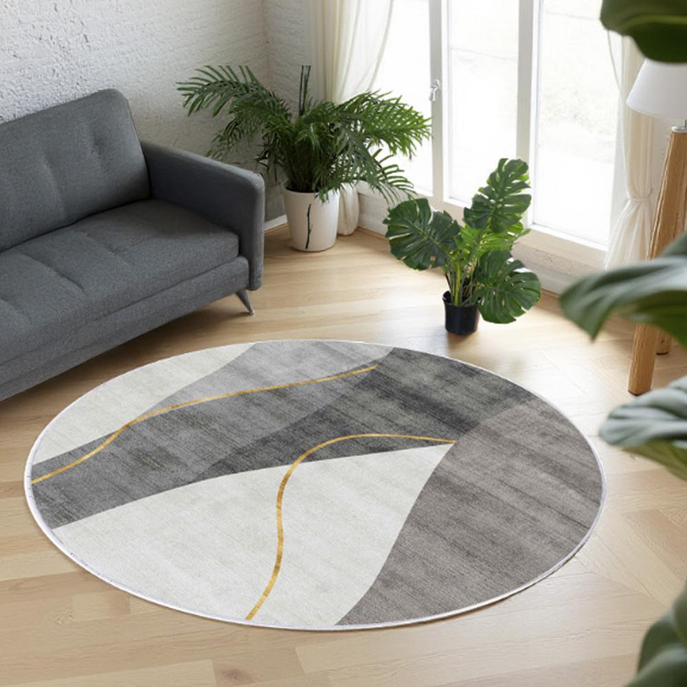 Dywan Okrągły NOVO Strado Nowoczesny Delikatny Szary Wzór Do Salonu Szare Echo 160x160 Cm