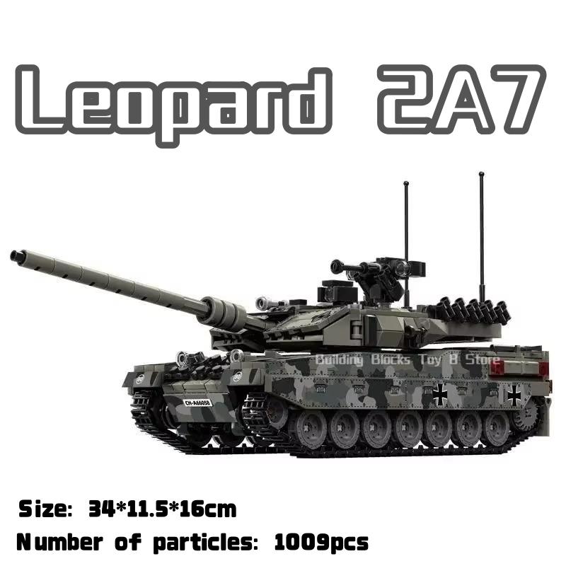 New 1099PCS Military Series War Leopard 2A7 Heavy Tank Building Blocks Model Bricks  WW2 Creative Toys Sets for Boys Adult Gifts