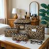 Ins Style Quilted Cotton Handheld Makeup Bag Large Capacity Zipper Closure Toiletry Bag Portable Leopard Print Handbag Gift