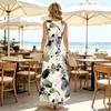 U Neck Ink Wash Design Lightweight Loose Fit Maxi Dress Flared Hem Tummy Control,Versatile for Urban Casual,Daily Wear & Vacation
