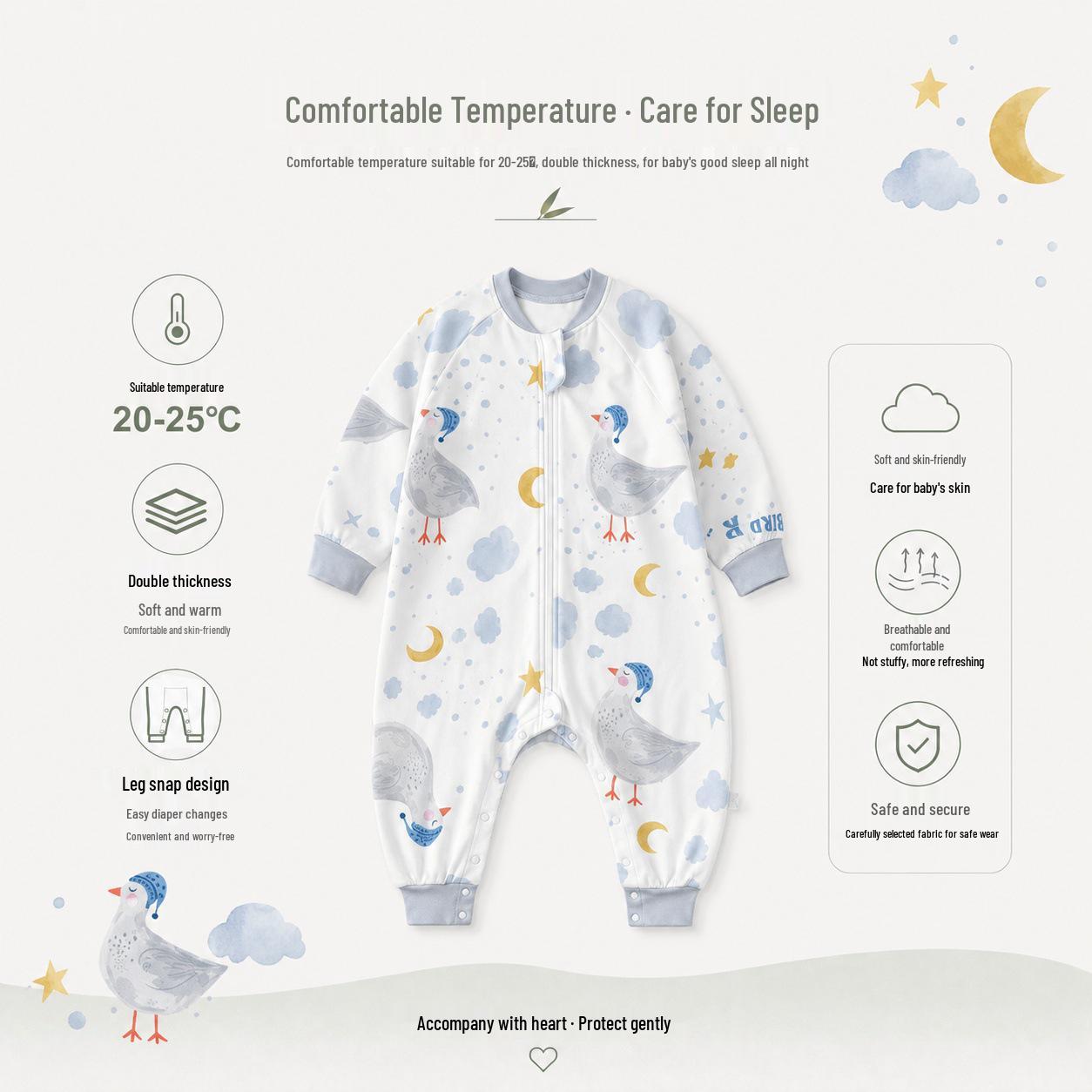 Superman Double-Layer Cotton Baby Sleep Sack & Footed Jumpsuit - Anti-Kick, All Seasons S (90) - Height 70-85 cm