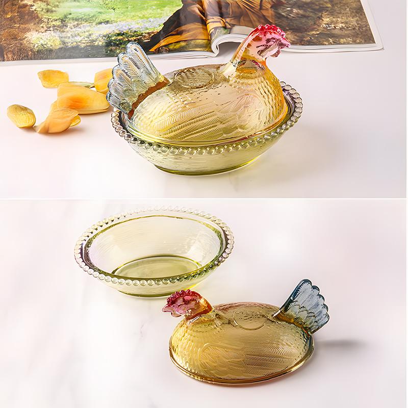 Flavinci Colored Glass Chicken - Shaped Jar, Thickened Vintage Home Decor & Multi - Use Storage for Candy, Nuts and Snacks