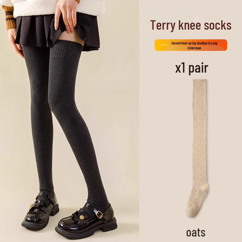 Damen Extra-Lange Overknee Oberschenkelhohe Socken mit Samt und Frottee für Herbst/Winter - Mikro-Druck Schlankheitsdesign