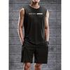 Trendy Graphic Print Polyester Men's Tank Top and Shorts Set Multi-Pocket Design Windproof