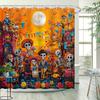 Day Of The Dead Couple Shower Curtain - Vibrant Mexican Folk Art With Skeletons In Floral Skirts, Sombreros & Mariachi Band