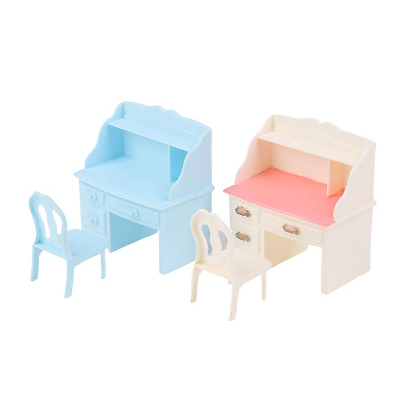 1Set 1:12 Dollhouse Miniature Writing Desk Chair Study Table Furniture Model Study Room Decor Toy Doll House Accessories