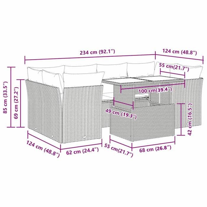 VidaXL Salon de jardin avec coussins 7 pcs marron résine tressée 3326114