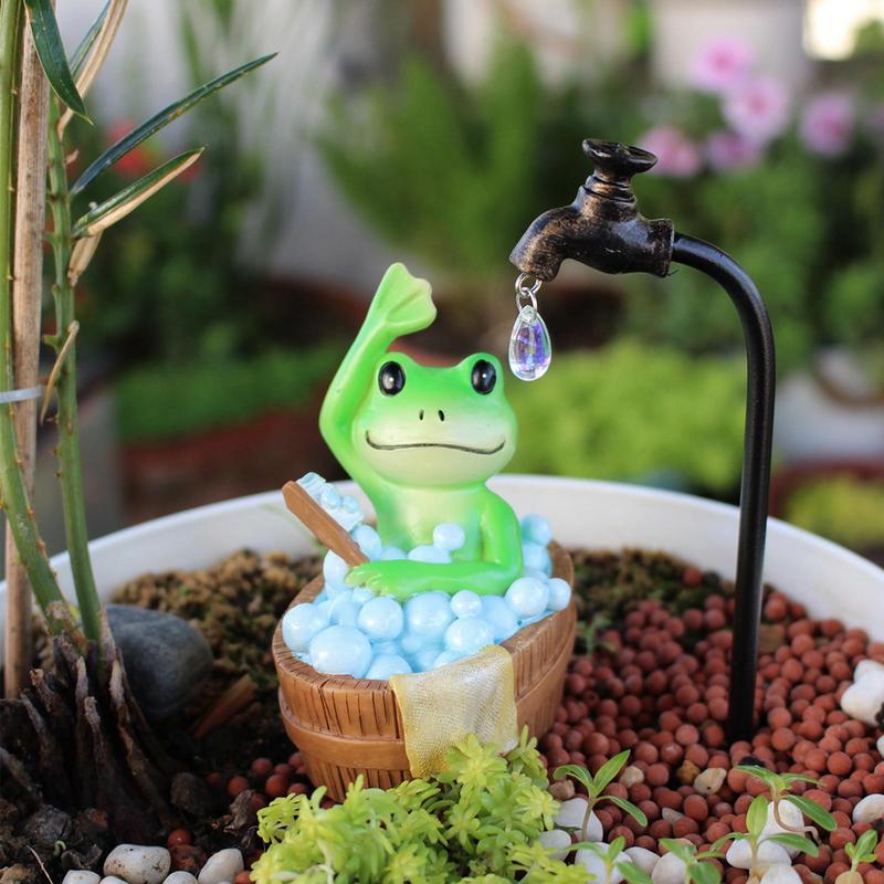 Frog Garden Decor Resin Animal Collectible Figurines Frog Bathing Sculptures Garden Statues Ornaments For Home Patio Yard Lawn