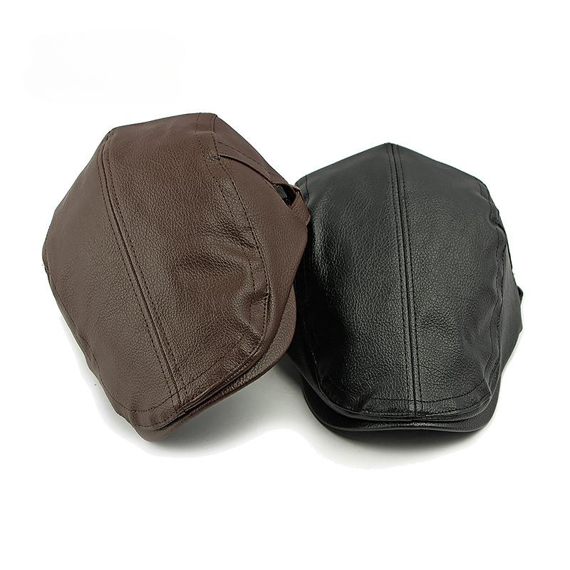 Middle-aged and Elderly Warm Hat Men's Spring and Autumn Imitation Sheepskin Beret British Retro Forward Hat Leather Cap