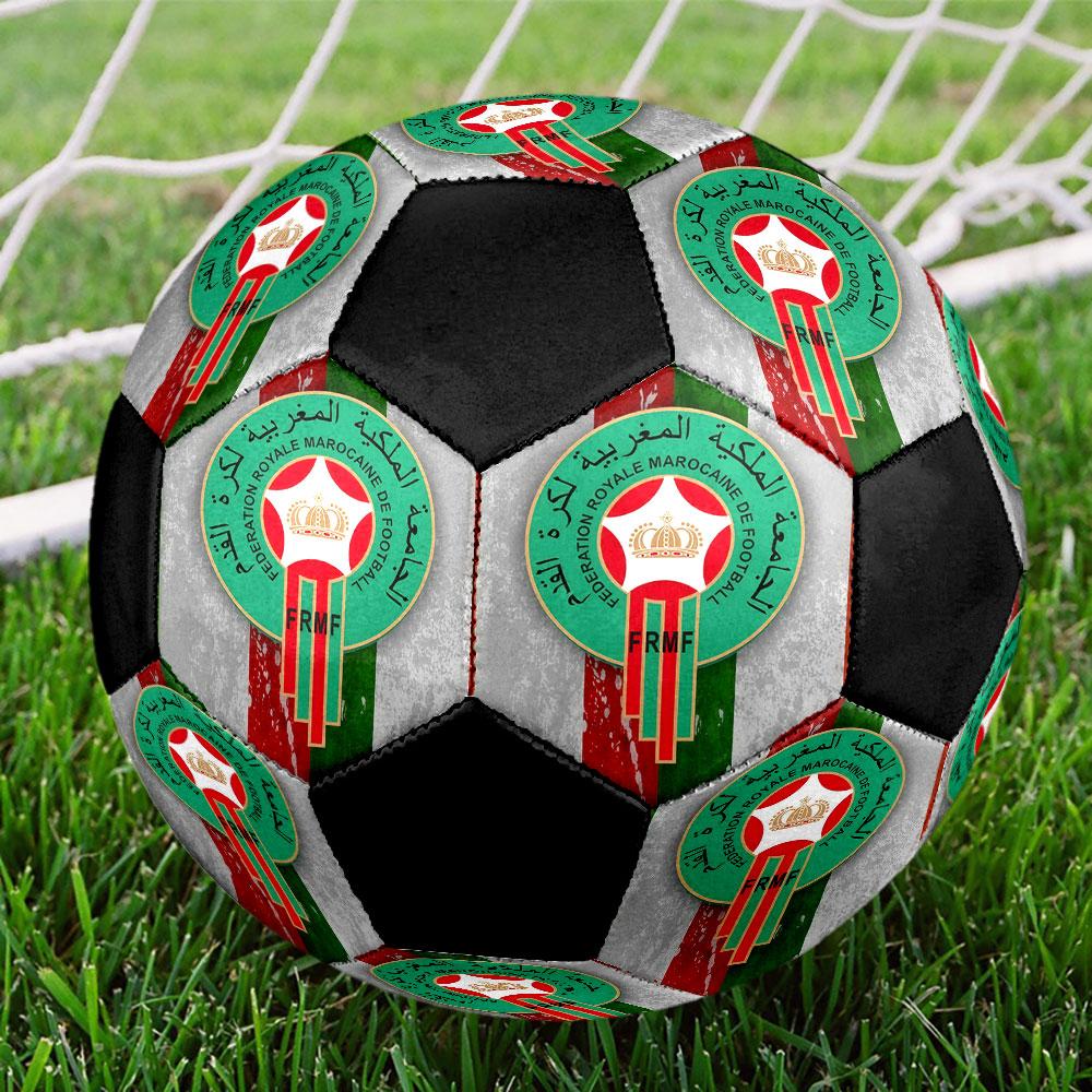 Morocco National Football Logo Size 5 Soccer Ball, Machine-Stitched PVC, Durable & High Bounce, All Ages Fit, Fan Merchandise, Matches & Outdoor Use.