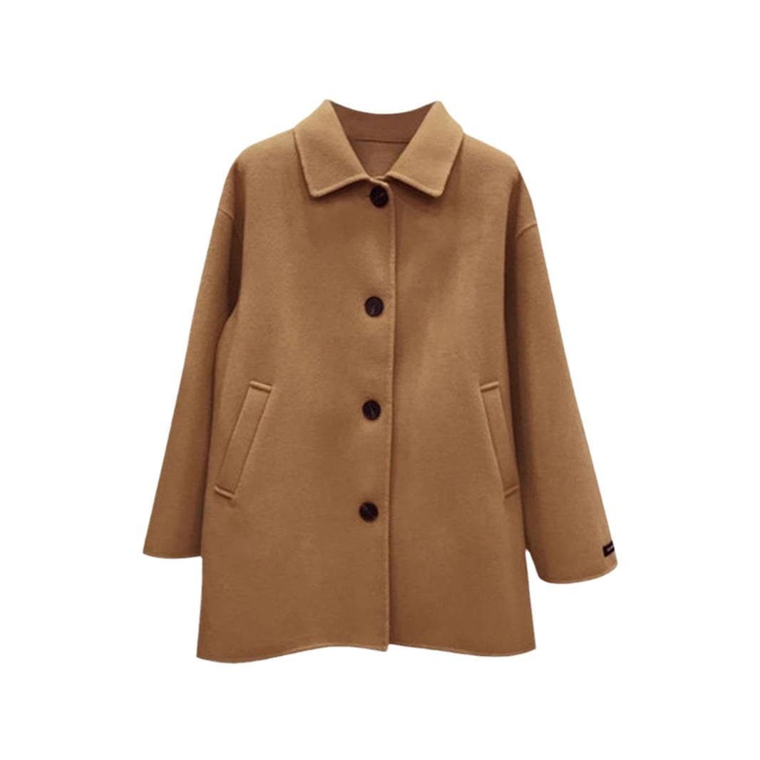 

Женское шерстяное пальто в стиле Хепберн 2024 года - Корейский свободный крой Large верблюд