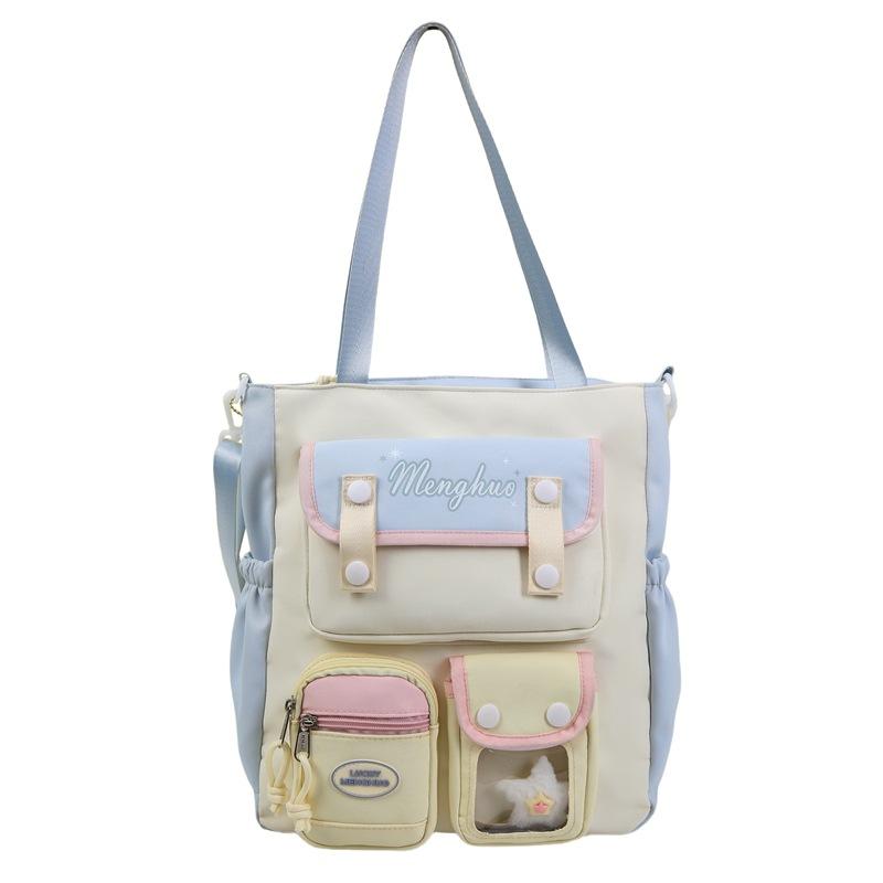 women's 2025 new cute color matching college style shoulder bag for junior high school students, large-capacity tote bag tide