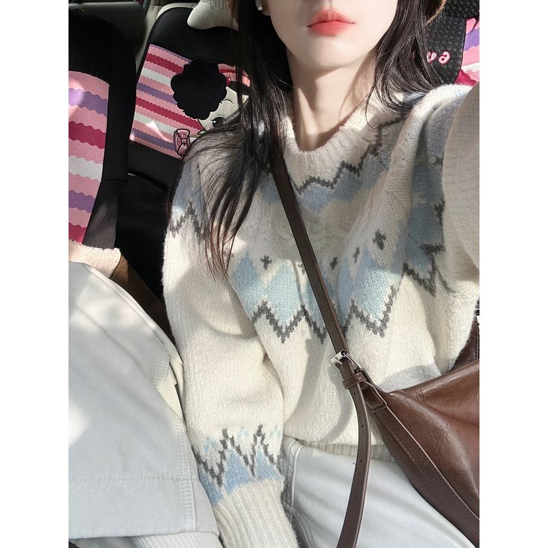 

Fairisland Retro Jacquard Quilted Loose Soft Glutinous Sweater Light blue In Stock S Suggested 37.50 kg-45.00 kg