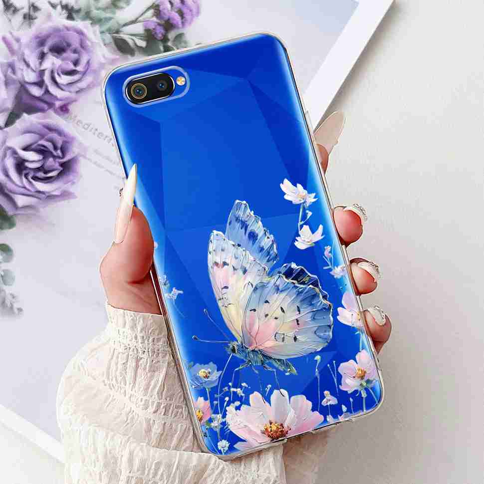 For Realme C2 RMX1941 6.1" Case Summer Fresh Mint Soft Silicone TPU Cover For Oppo Realme c2 C2 Luxurious Flowers Bumper Shell