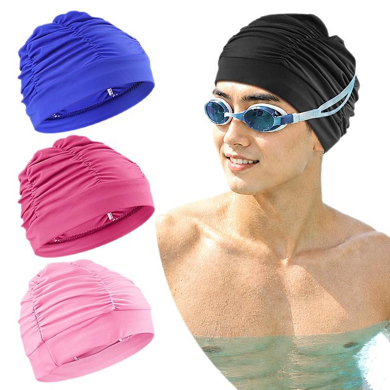 Women's Plus Size Pleated Swimming Cap - Water-Repellent, Elastic, Non-Constricting, Ear Protection for Long Hair. Suitable for Hot Springs. Unisex.