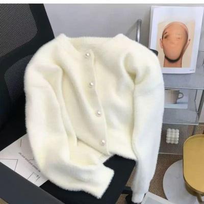 Autumn and Winter Soft Glutinous Mint Green Imitation Mink Fur Sweater Cardigan Women's Design Sense Niche Lazy Knitted Top Jacket