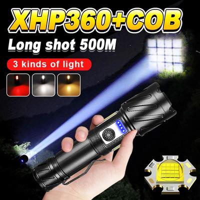 Φακός Υψηλής Ισχύος XHP360 Πολυλειτουργικός Φακός Ζουμ Επαναφορτιζόμενος Φακός Αδιάβροχος Λάμπα Φως Εξωτερικού Χώρου Φως Κάμπινγκ